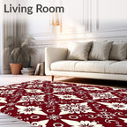 Crimson Cream Floral Medallion Arrangement Rug