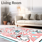 Playful Snowmen Red Swirls Blue Snowflakes Rug