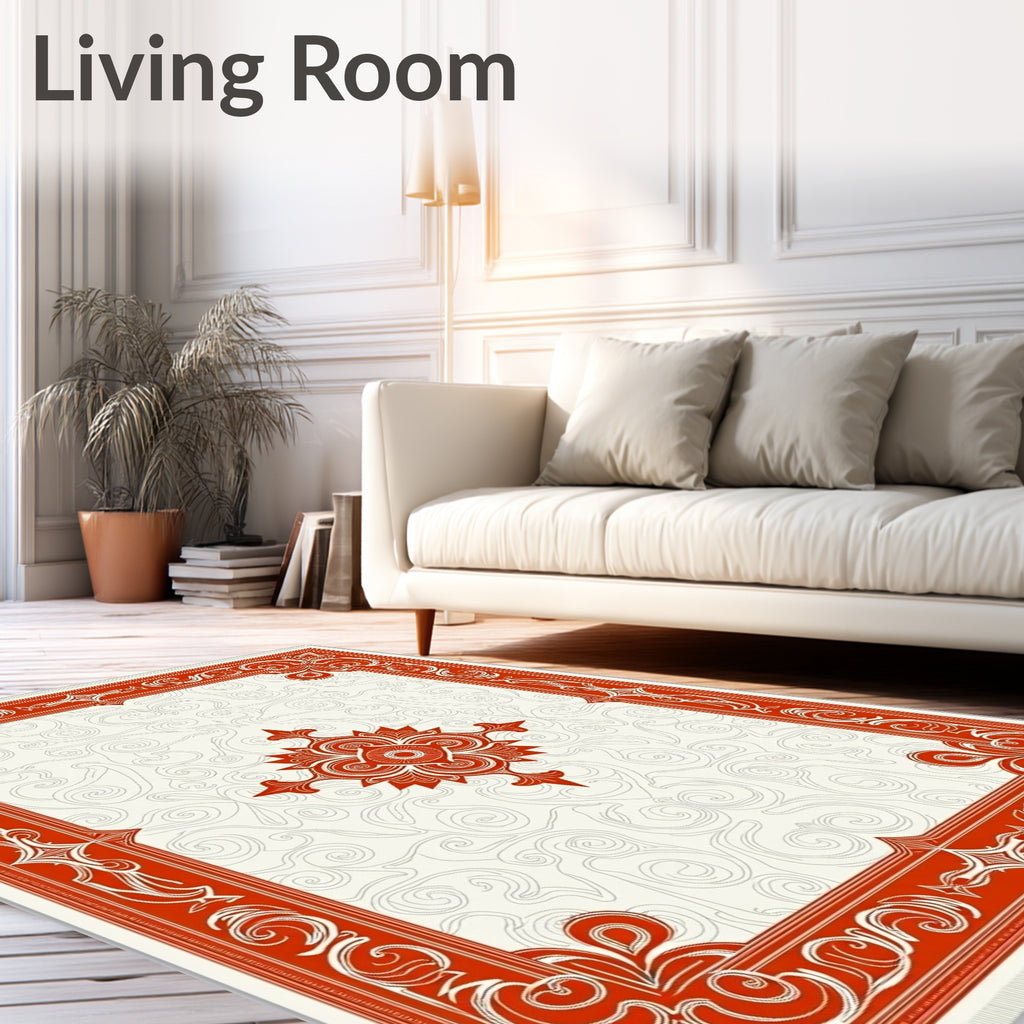 Crimson Ornate Scrollwork Central Medallion Rug