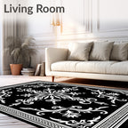 Black White Damask Scrollwork Medallion Rug