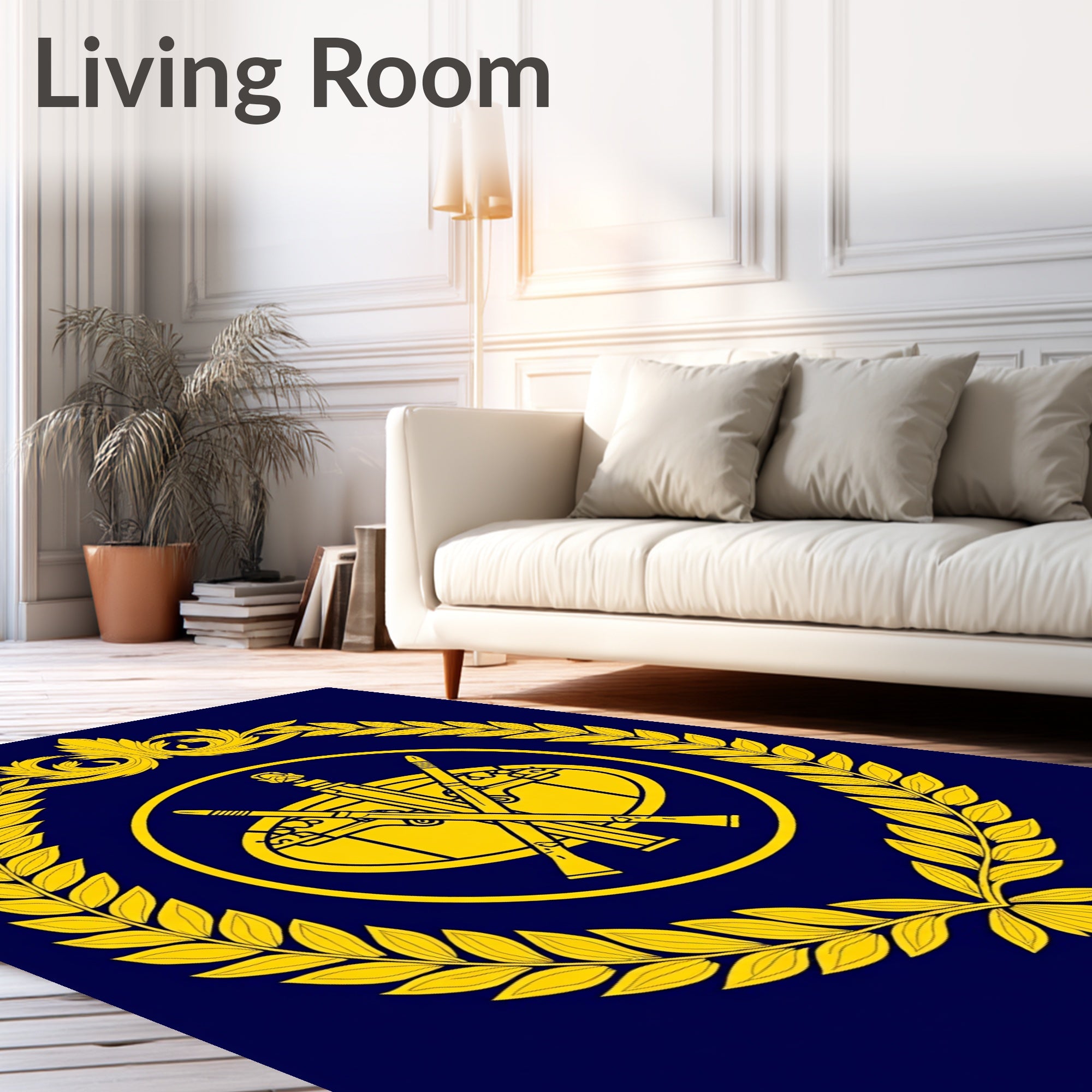 Gold Laurel Bordered Emblem Rug