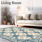 Classic Blue Floral Lattice Border Rug