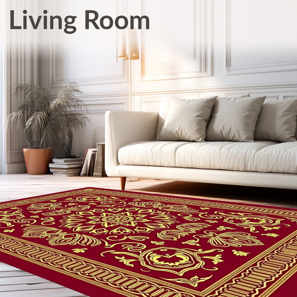 Crimson Yellow Intricate Floral Medallion Rug