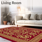 Crimson Yellow Intricate Floral Medallion Rug