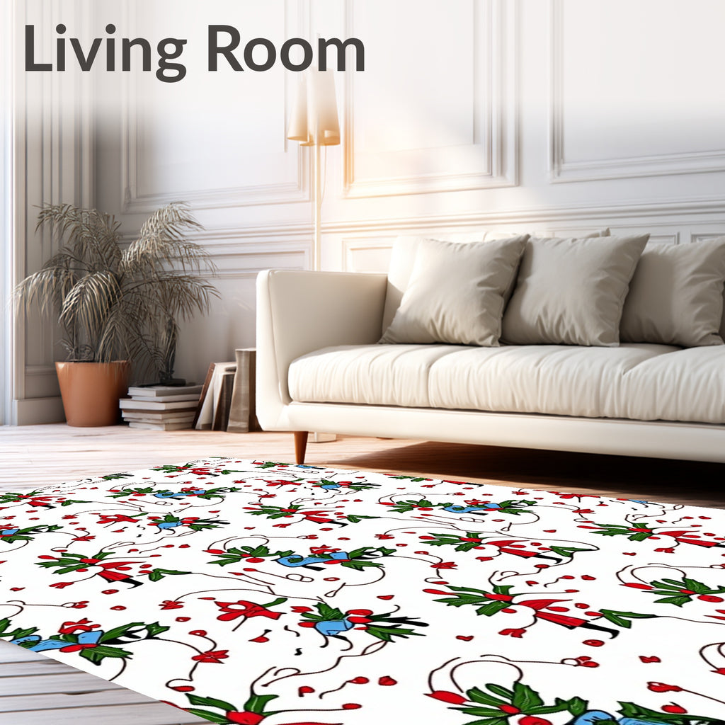 Whimsical Red Blue Floral Holiday Swirls Rug