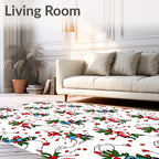 Whimsical Red Blue Floral Holiday Swirls Rug