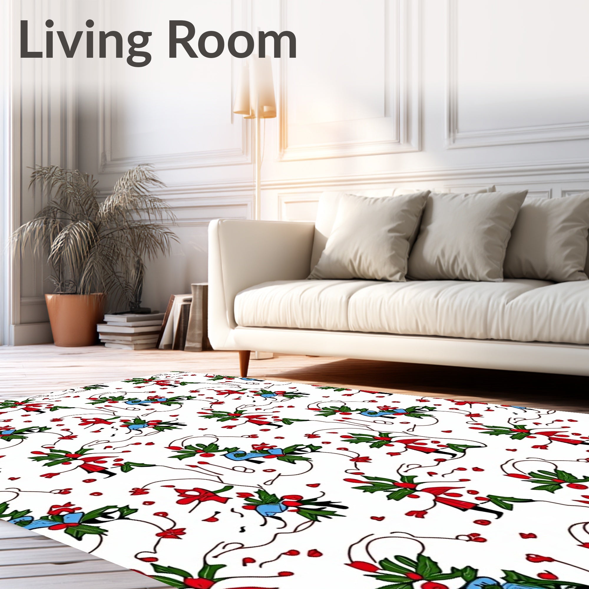 Whimsical Red Blue Floral Holiday Swirls Rug