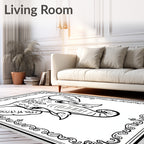 Ornate Elephant Face Black White Rug