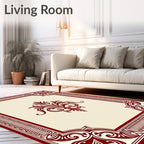 Rich Burgundy Floral Scrolled Frame Rug