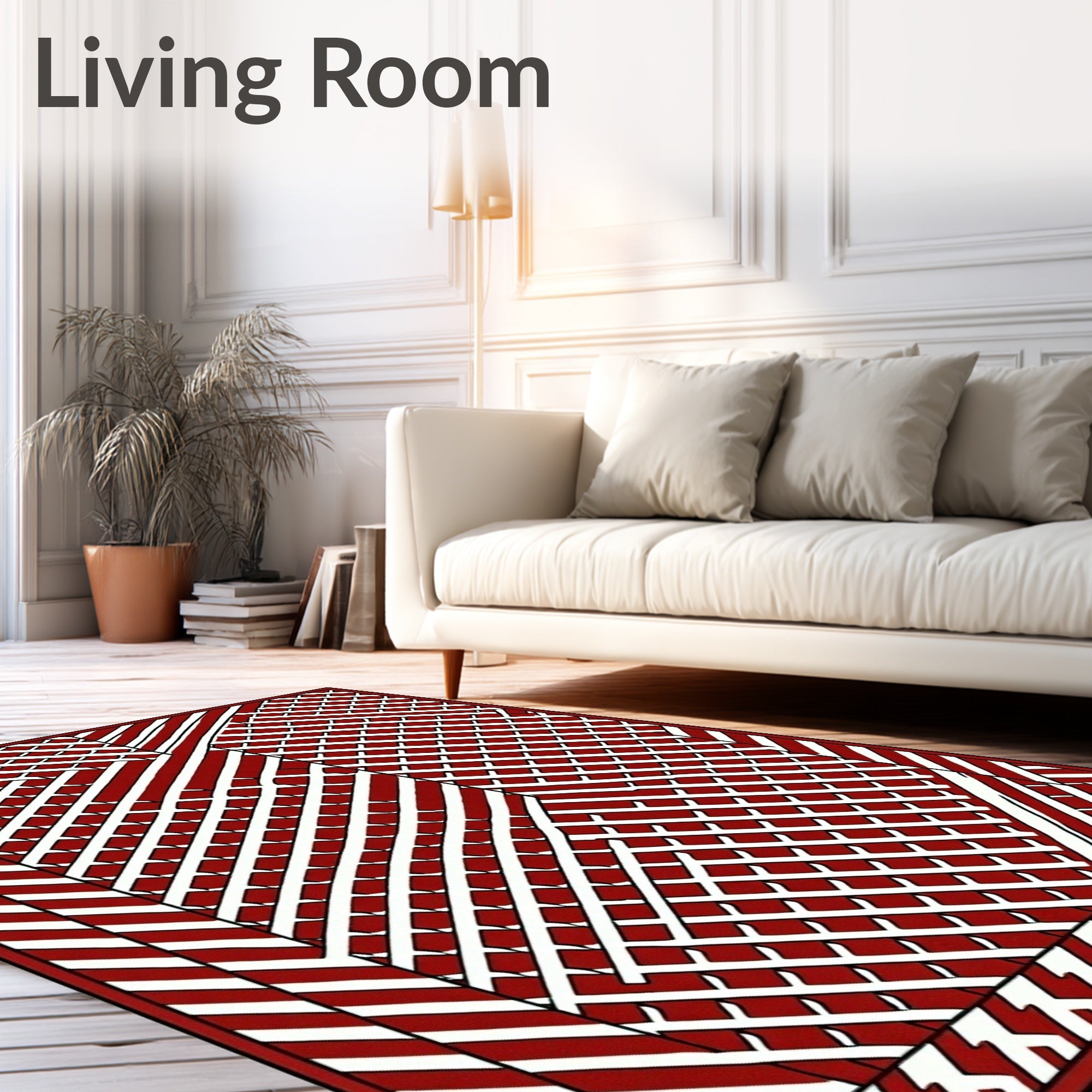 Crimson White Interlocking Stripe Rug