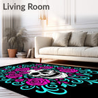 Vibrant Pink Rose Skull Swirls Rug