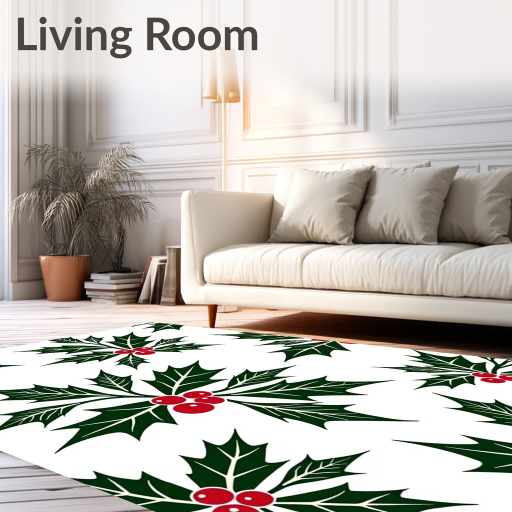 Festive Green Holly Berry Cluster Rug