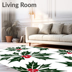 Festive Green Holly Berry Cluster Rug