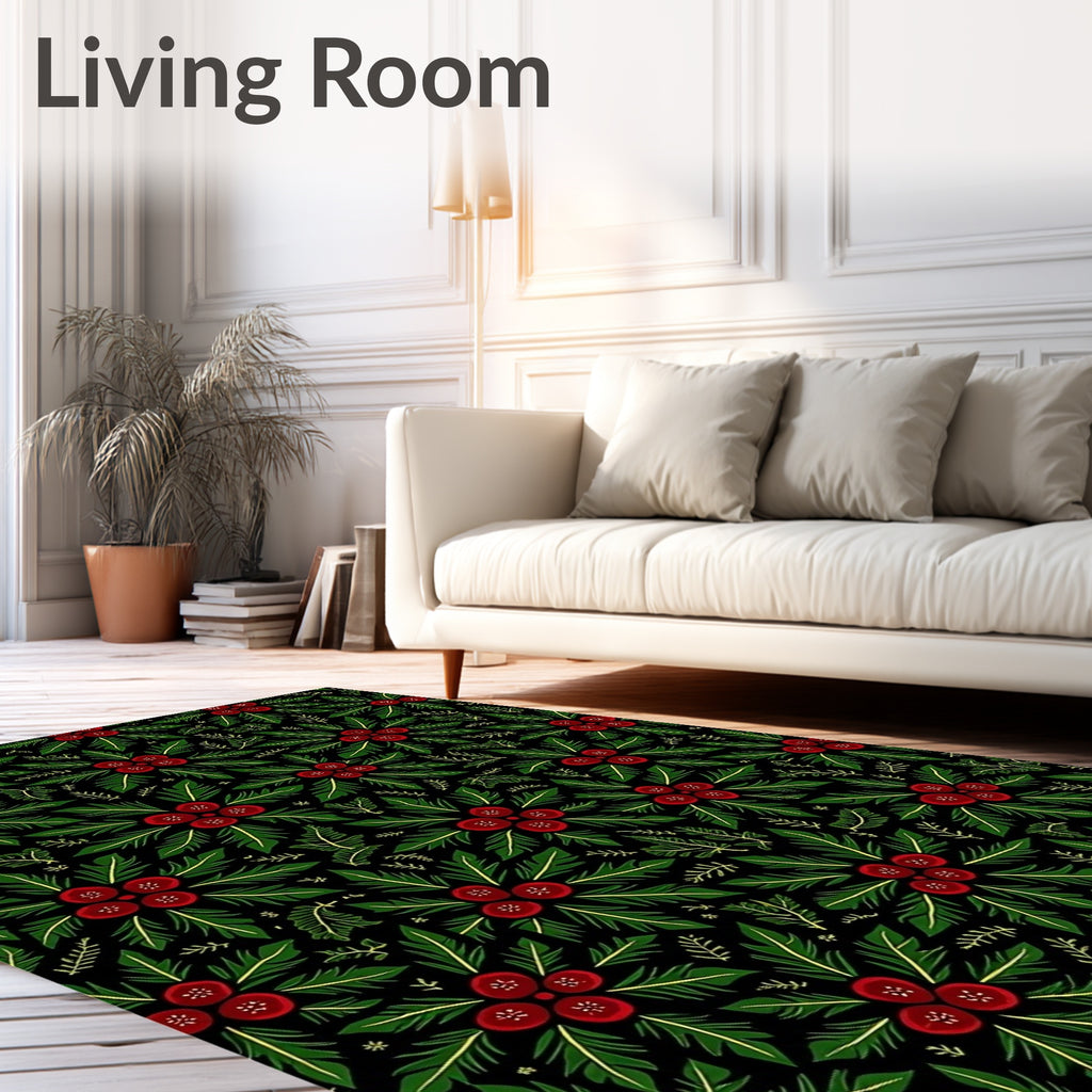 Festive Red Berry Holly Garland Rug