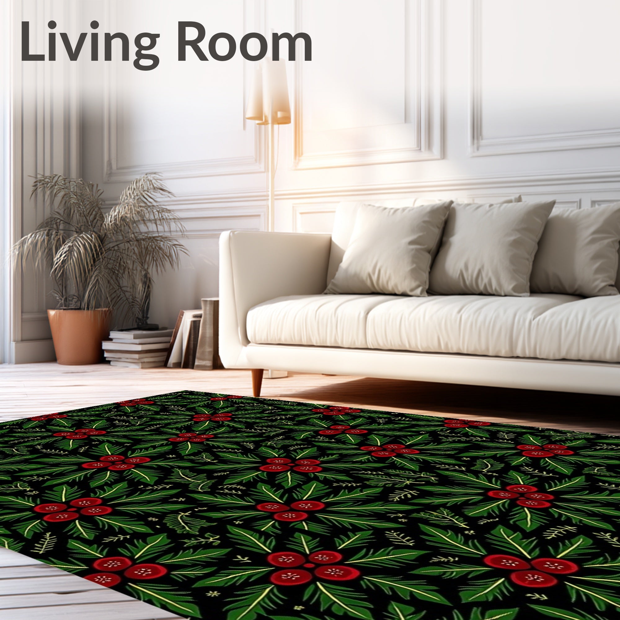 Festive Red Berry Holly Garland Rug