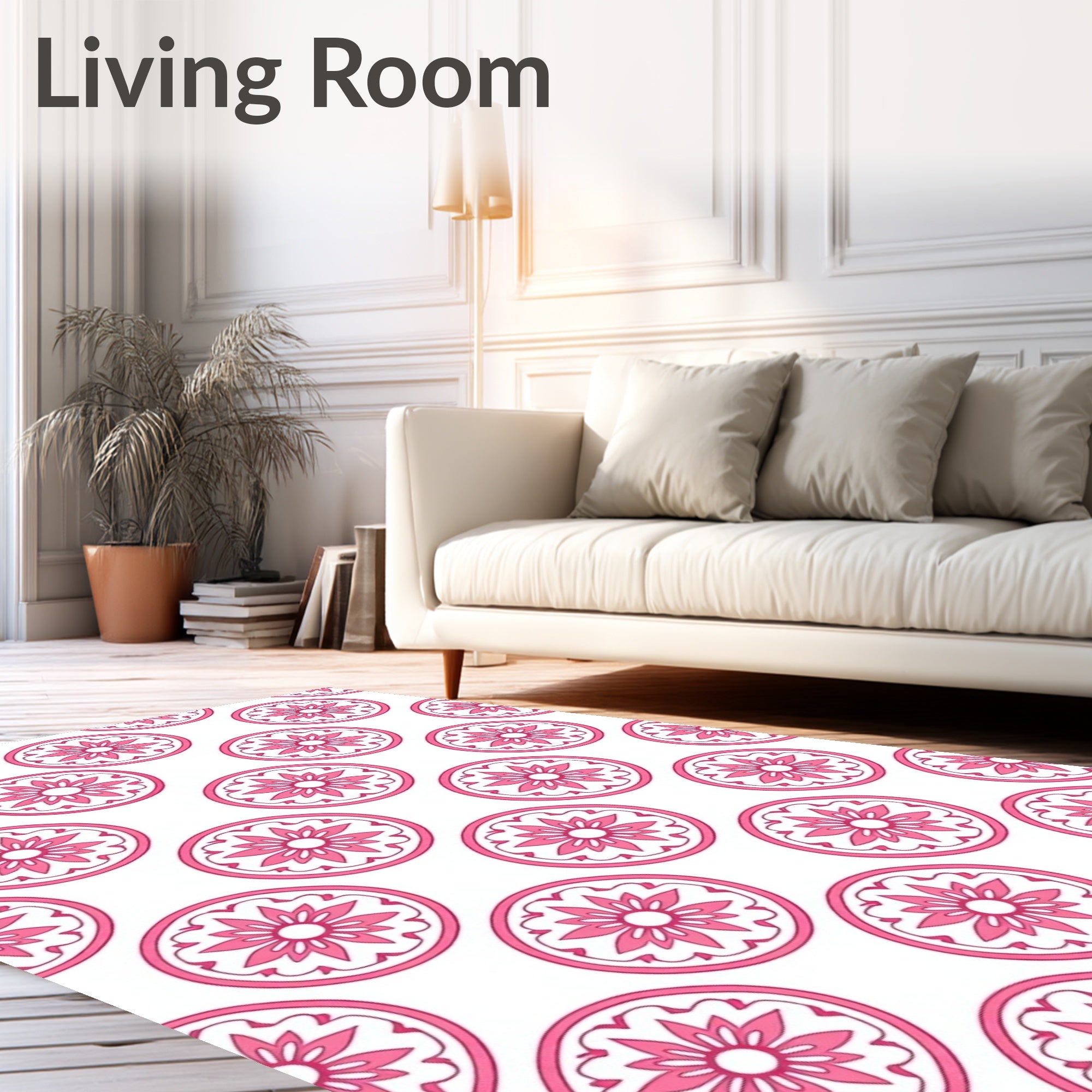 Bright Pink Floral Medallion Collage Rug