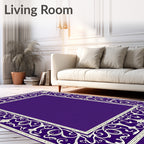 Regal Violet Botanical Filigree Border Rug