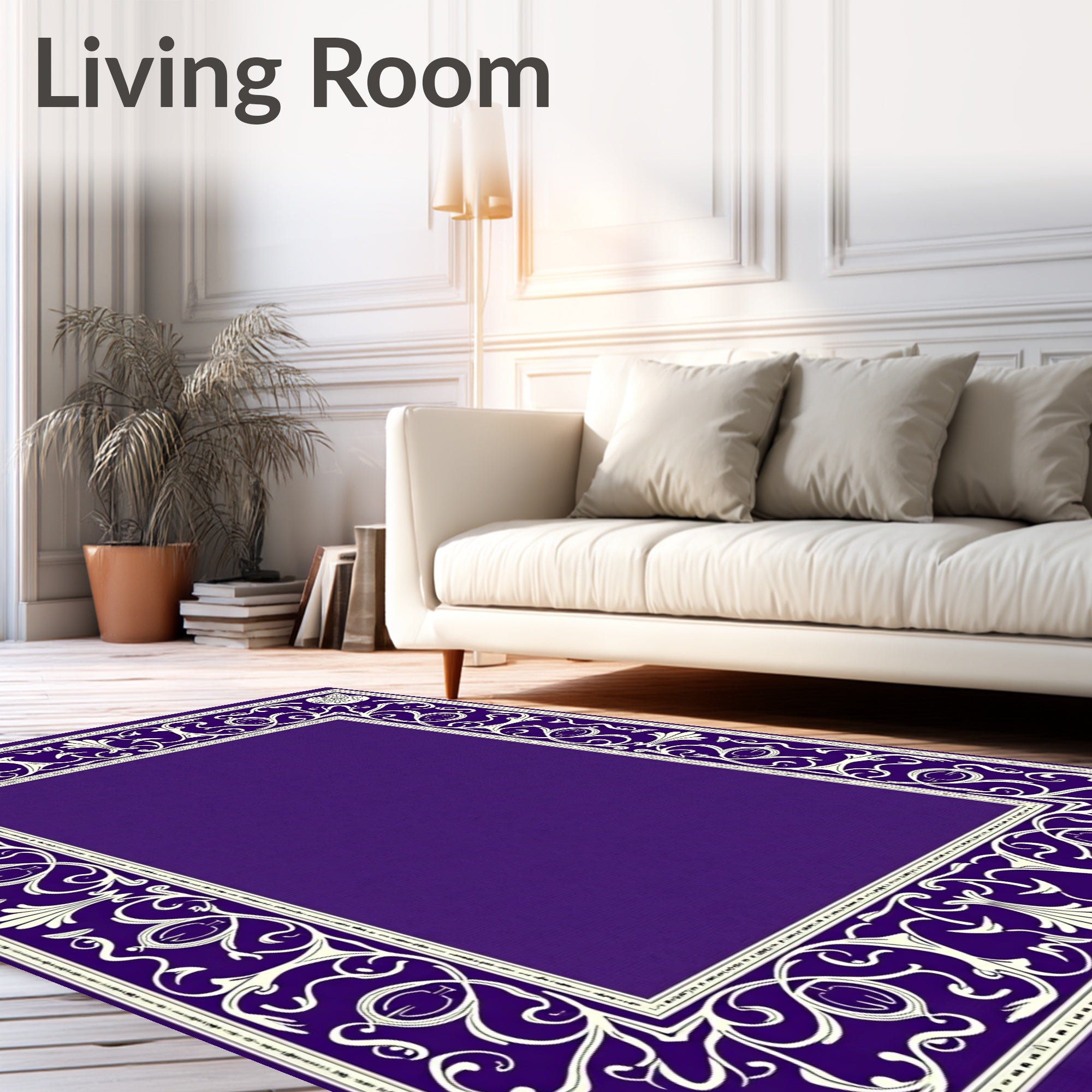 Regal Violet Botanical Filigree Border Rug