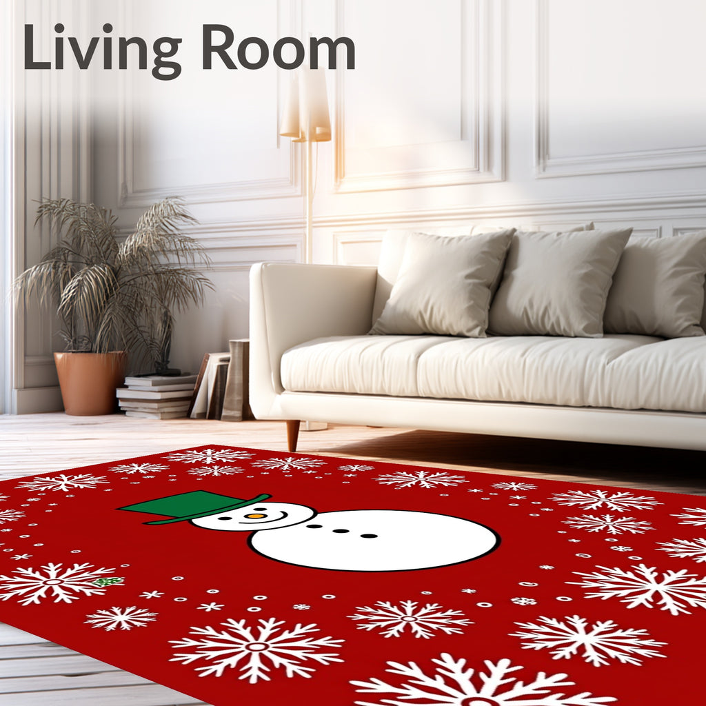 Red Snowman Snowflake Christmas Rug
