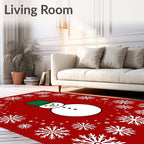 Red Snowman Snowflake Christmas Rug