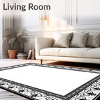 Classic Black White Ornate Border Rug