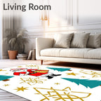 Festive Red Santa Gold Star Trees Rug