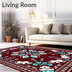 Deep Red Blue White Floral Mandala Rug