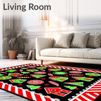 Whimsical Red Green Gingerbread Village Rug