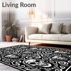 Black White Spooky Skull Horror Medallion Rug