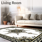 Ornate Black and Gold Starburst Frame Rug