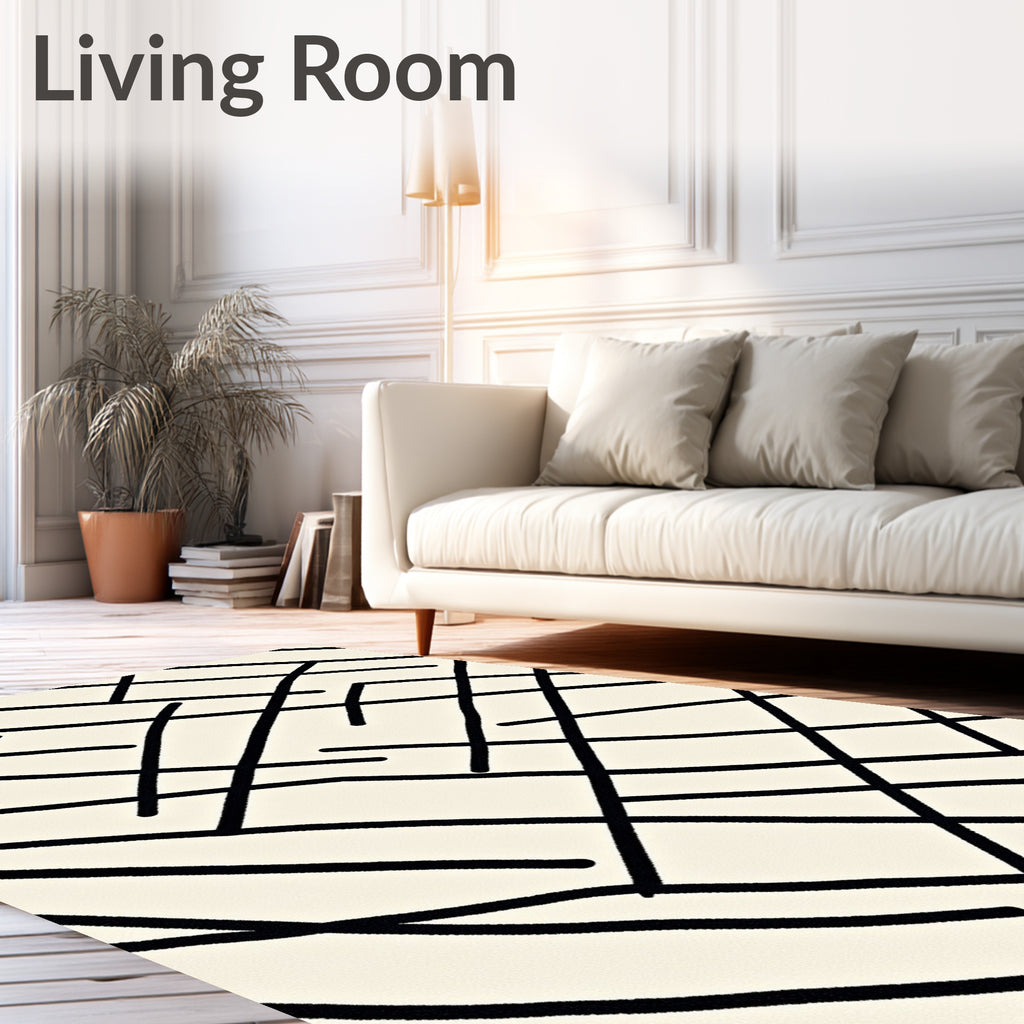 Abstract Black Linear Intersecting Rug