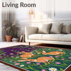 Orange Rabbits Among Wildflowers And Foliage Rug