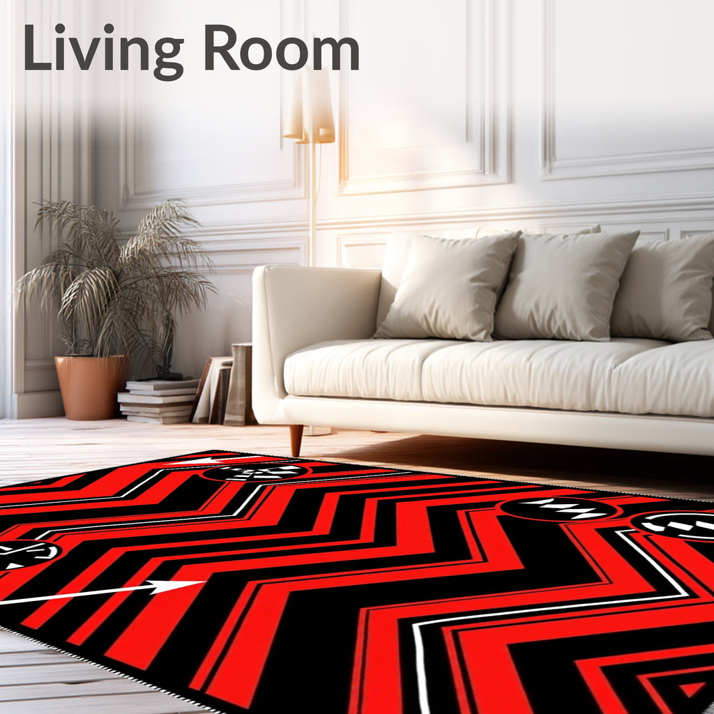 Bold Red White Zigzag Medallion Rug
