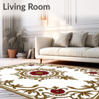 Crimson Floral Gold Vine Medallion Rug