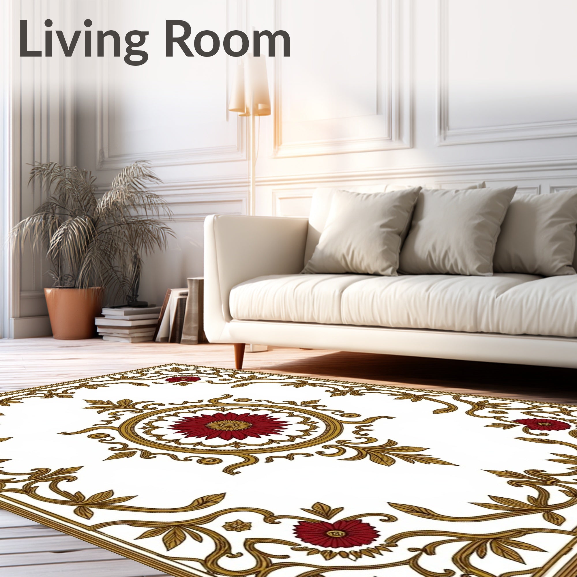 Crimson Floral Gold Vine Medallion Rug