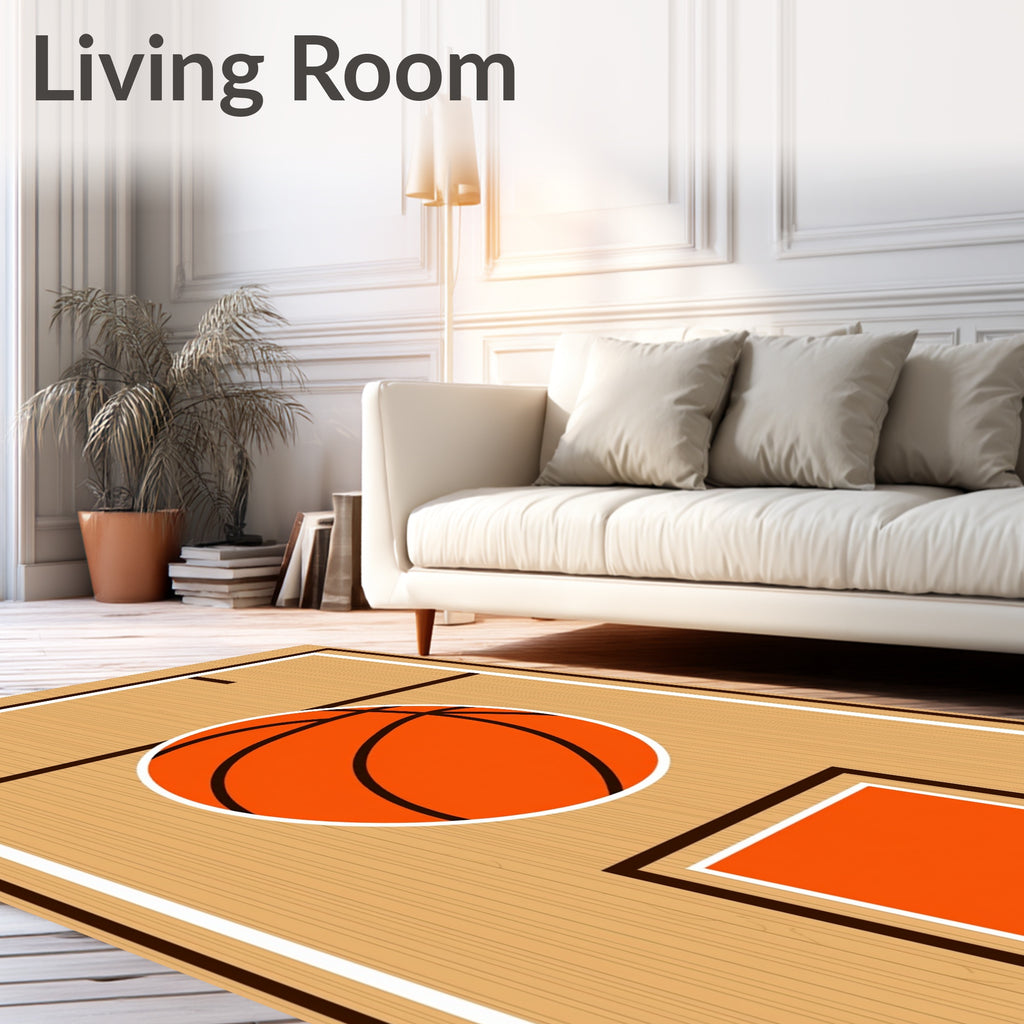 Orange Basketball Court Lines Rug