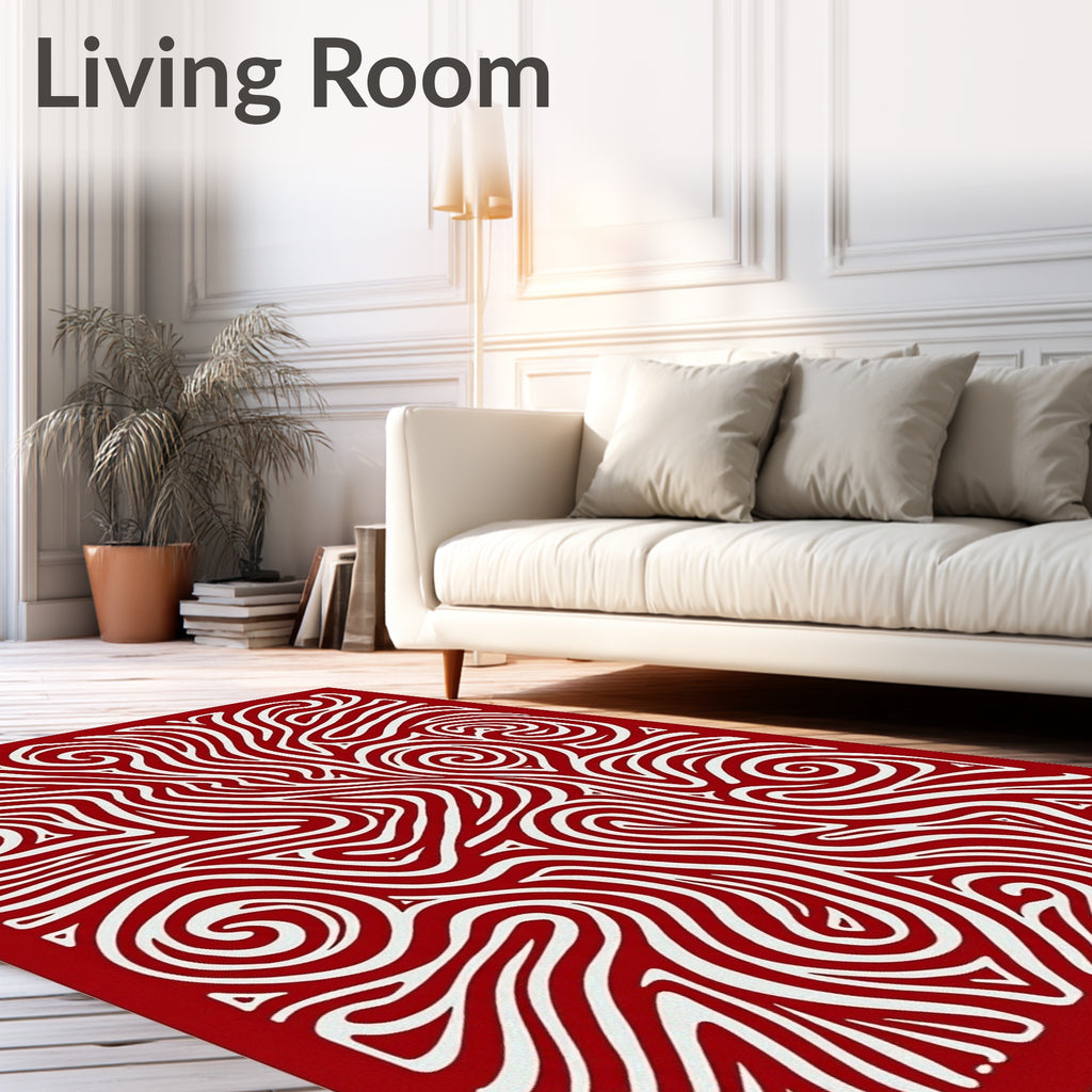 Crimson White Swirl Organic Lines Rug