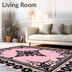 Pink Floral Black Medallion Border Rug