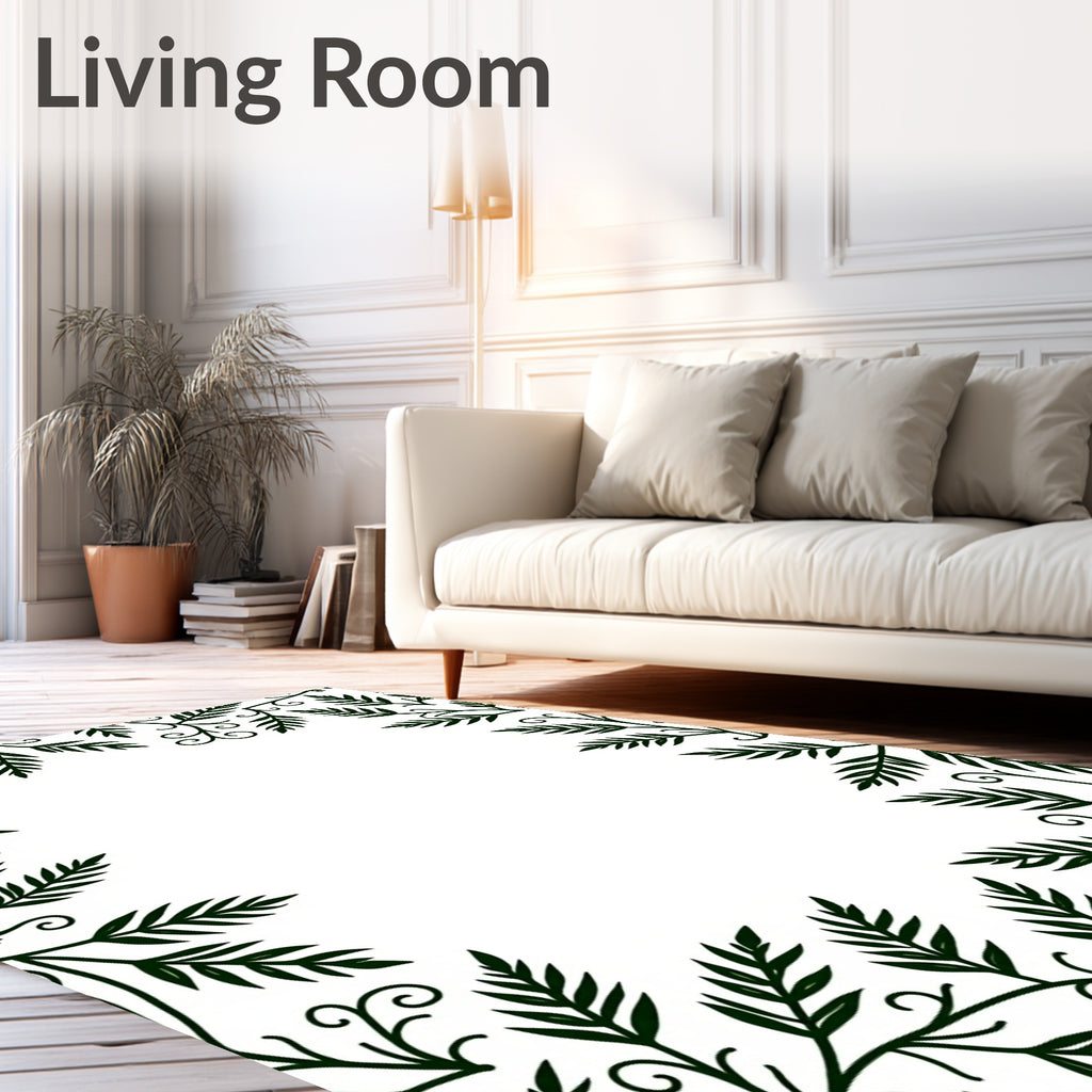 Emerald Green Botanical Vine Border Rug