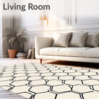 Cream Black Hexagonal Organic Grid Rug