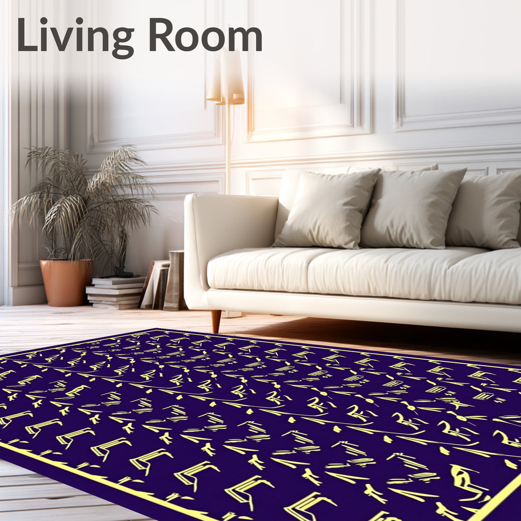 Deep Purple Yellow Abstract Calligraphy Rug
