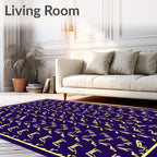 Deep Purple Yellow Abstract Calligraphy Rug