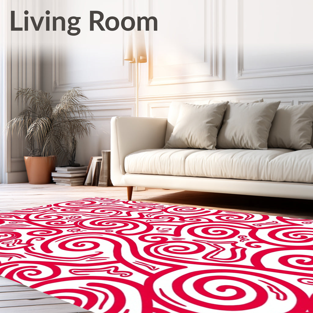 Crimson Swirl Abstract Organic Lines Rug