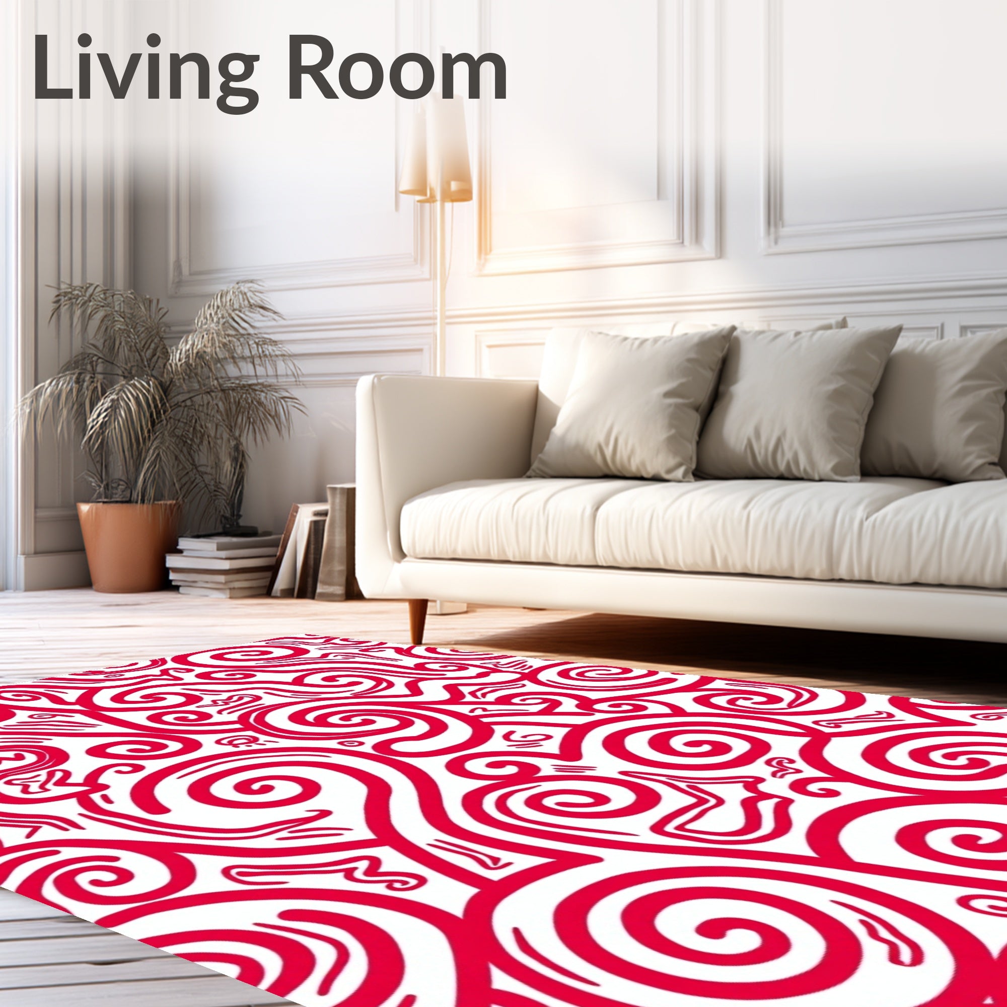 Crimson Swirl Abstract Organic Lines Rug