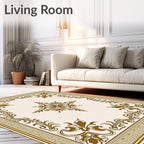 Golden Scrollwork Floral Centerpiece Rug