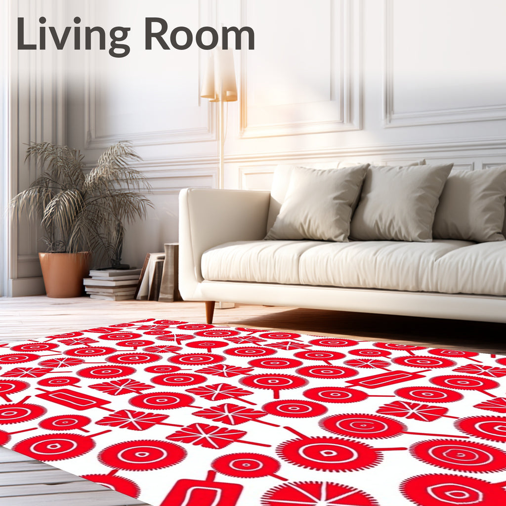 Bold Red Circular Medallion Array Rug