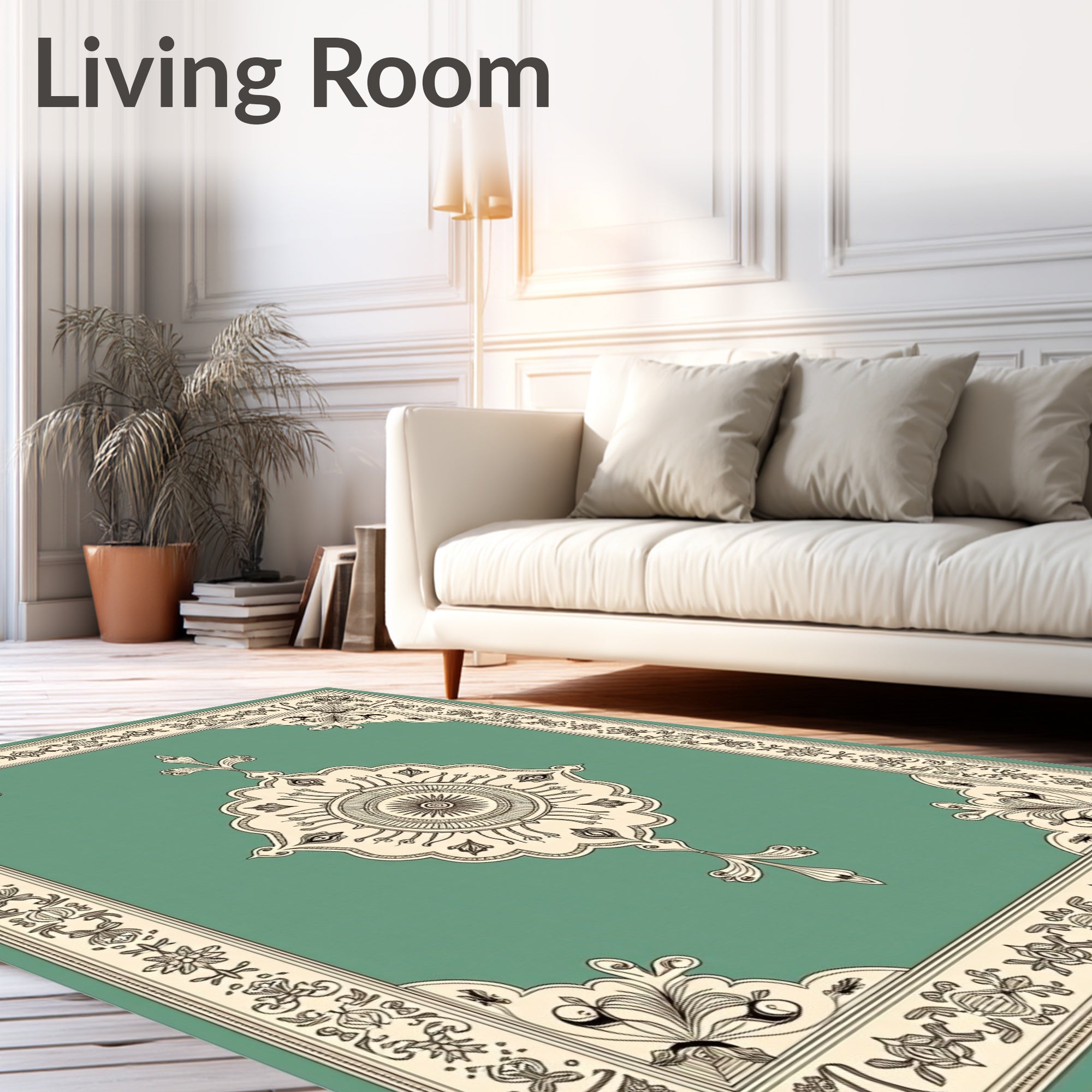 Elegant Teal Medallion Floral Border Rug