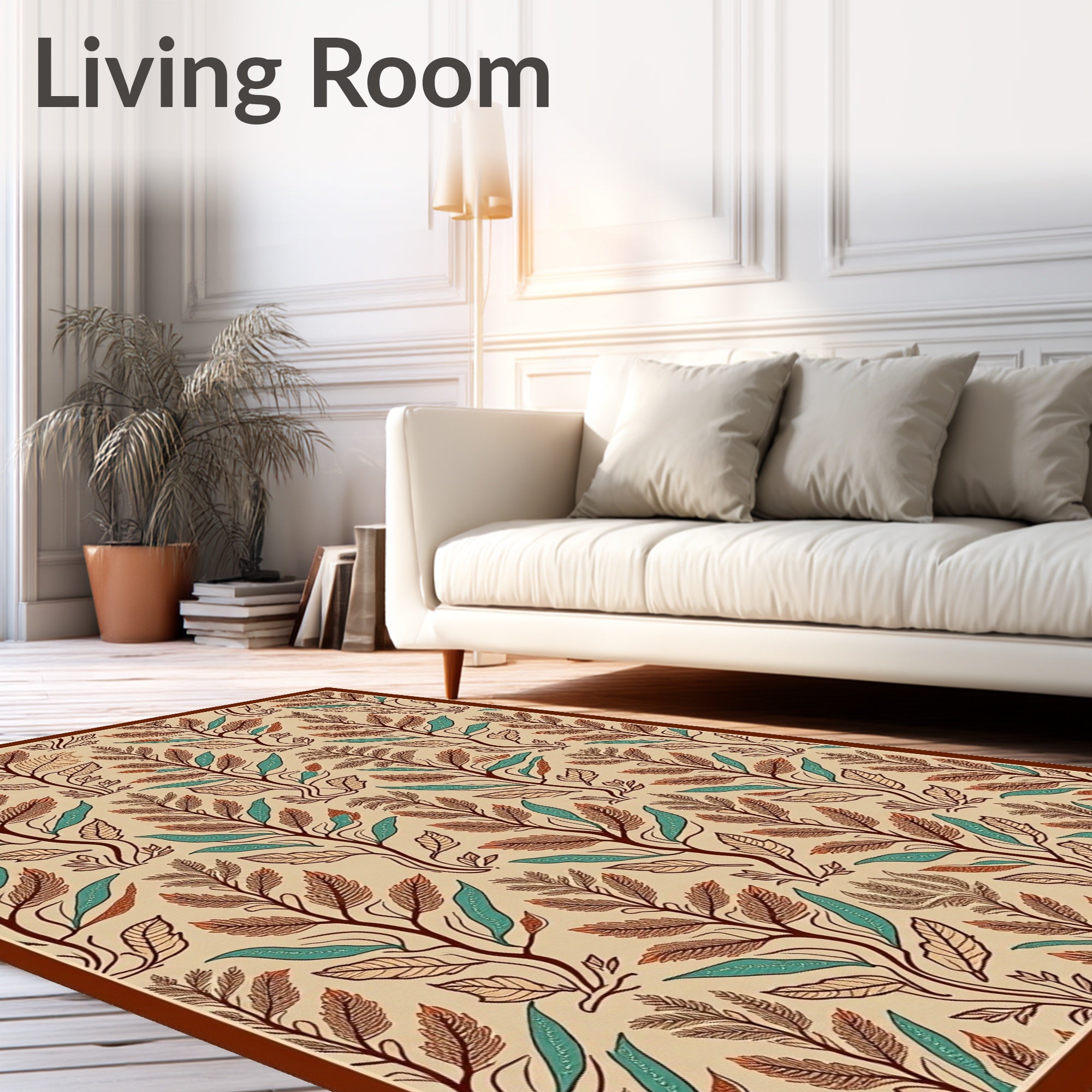 Earthy Tone Floral Vine Arabesque Rug