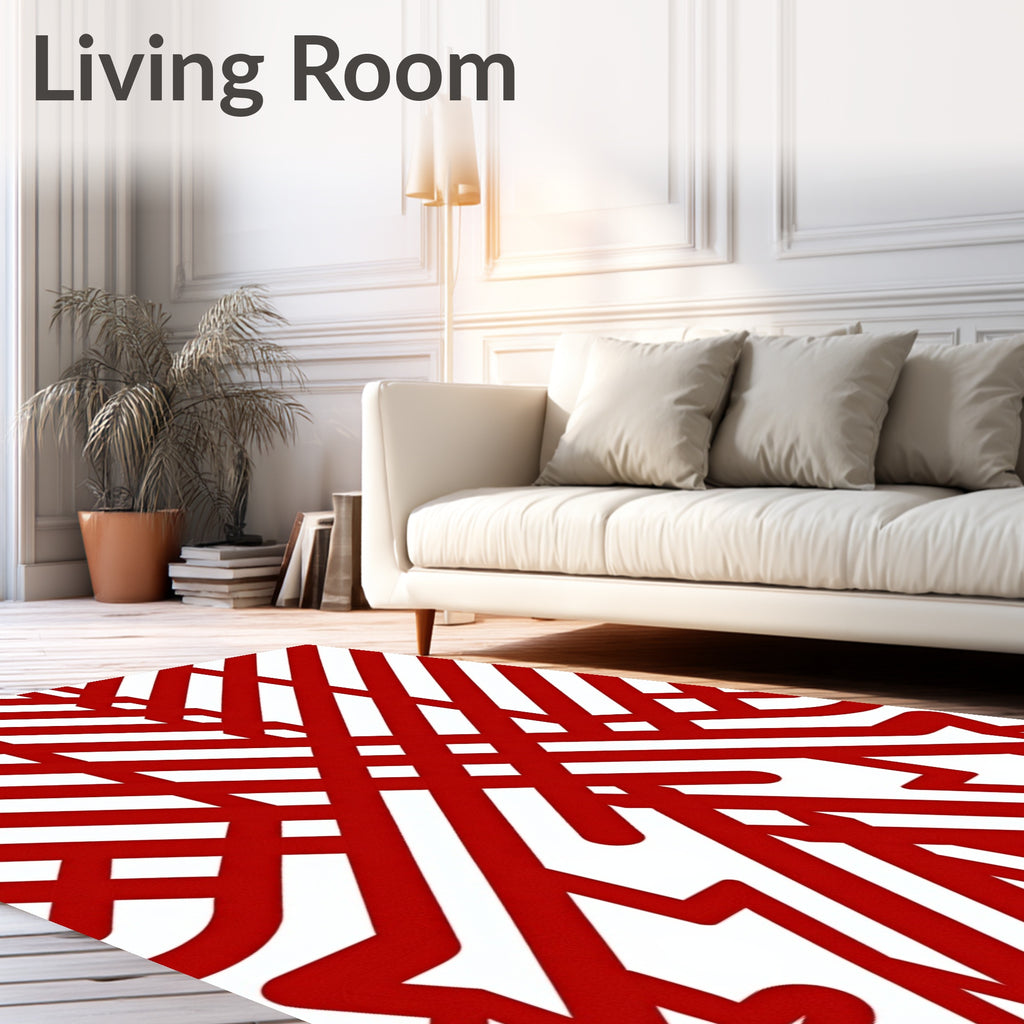 Bold Red Geometric Intersecting Stripe Rug
