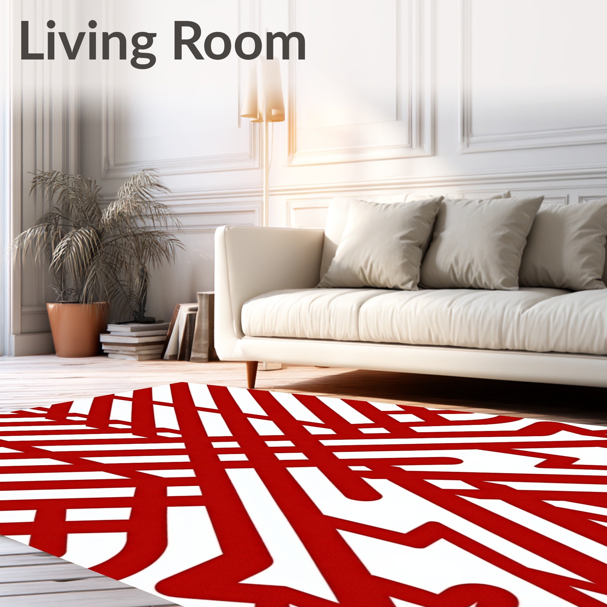 Bold Red Geometric Intersecting Stripe Rug